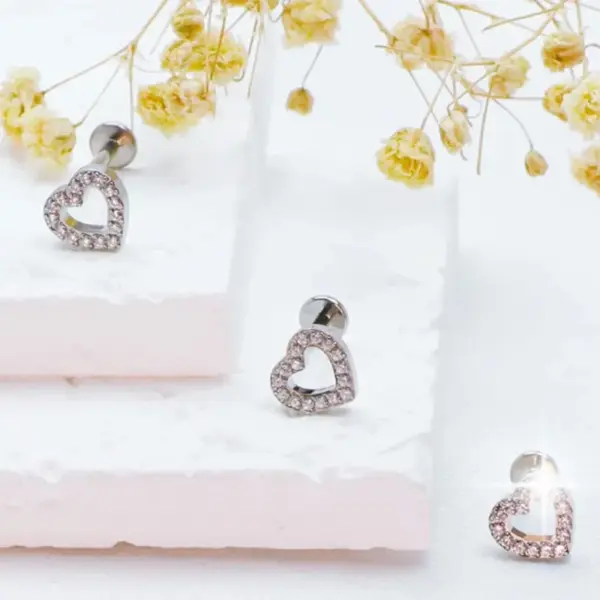 1 Piece Ear Cartilage Rings & Studs Elegant Heart Shape Pure Titanium Titanium Alloy Plating Zircon 14K Gold Plated White Gold Plated Lip Rings Ear Cartilage Rings & Studs