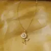 Wholesale Vacuum Plating 16K Gold Plated 18K Gold Plated Sunflower Heart Shape 304 Stainless Steel Sweet Commute 304 Stainless Steel Lobster Trigger Clasp Closure Pendant Necklace