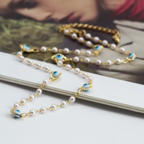 Wholesale Fashion Devil's Eye Imitation Pearl Copper Necklace Plating Copper Necklaces