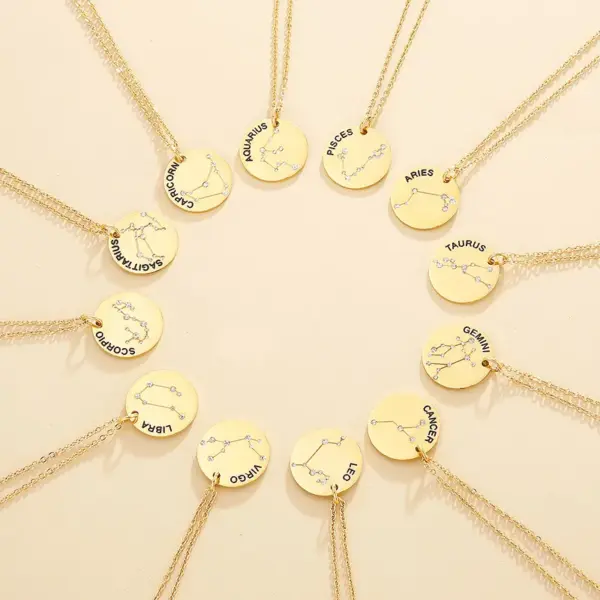 Wholesale Foreign Trade New Fashion 12 Constellation Necklace Europe And America Creative Diamond Titanium Steel Necklace Ornament Wholesale