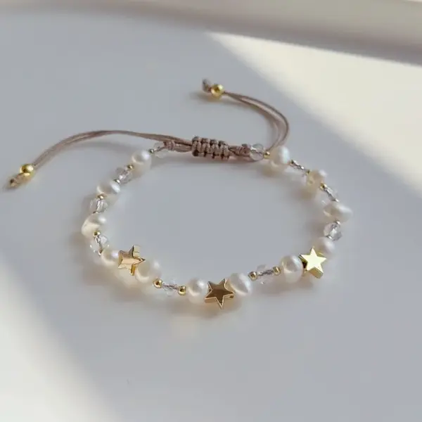 Wholesale Fashion Pentagram Heart Shape Flower Pearl Copper Beaded Plating Bracelets 1 Piece