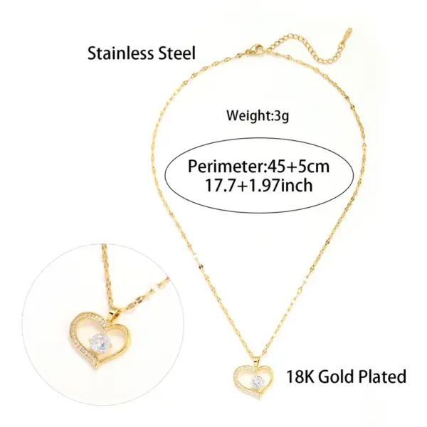 Wholesale Jewelry Elegant Heart Shape Stainless Steel Zircon Hollow Out Pendant Necklace
