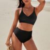 Wholesale Contrast Color 2 Piece Swimsuit Women's Strap Cross Bra Top Swimsuit Women's Beach Holiday Swimsuit Bikini suit