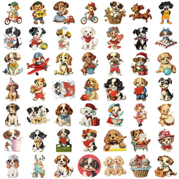 Wholesale 50 Pieces of Transparent Ins American Retro Puppy Stickers Waterproof Transparent Pet Handbook Material Decoration Guitar Cross-Border