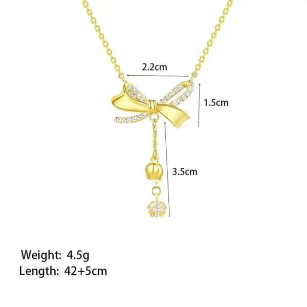 Wholesale Titanium Steel Copper Plating Heart Shape Flower Bow Knot Pendant Necklace