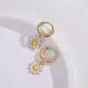 Wholesale 304 Stainless Steel Daisy PVD Coated Resin Dripping Oil 14K Real Gold Plated 14K Gold Retro Waterproof Non Tarnish Plating Lilac White Green Earrings