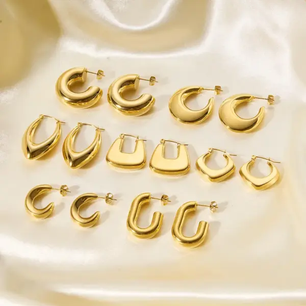 Wholesale PVD Coated 18K Gold Real Gold Plated Solid Color Stainless Steel Simple Style Waterproof Non Tarnish Earrings