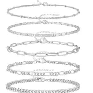 White K Xiaomi Bead Necklace Small Stud Chain Clip Chain Cuban Link Chain Magic Chain Anklet Five-Piece Set