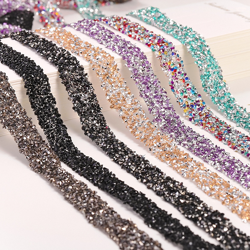 Wholesale Double-sided adhesive Hot Melt Adhesive rhinestone rhinestone rhinestone Strip width 1.5cm diamond belt shoe bag crystal rhinestone clothing