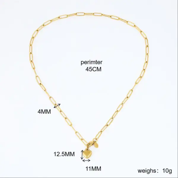 Wholesale Jewelry Romantic Heart Shape 304 Stainless Steel 18K Gold Plated Handmade Pendant Necklace