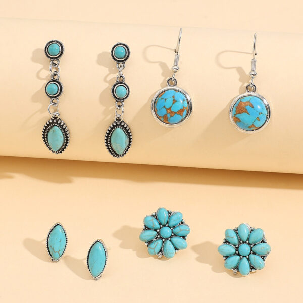 Wholesale Foreign trade European and American earrings combination retro National style horse eye flower Pine stone earrings drops tassel set
