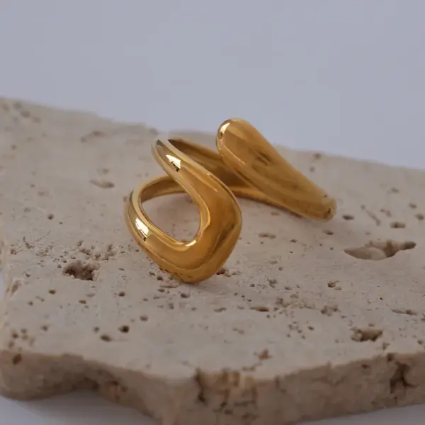 Wholesale PVD Coated Real Gold Plated 18K Gold Geometric 304 Stainless Steel Casual Classic Style Waterproof Non Tarnish Open Rings