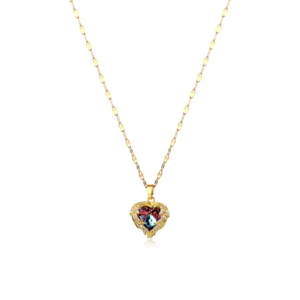 PVD Coated Real Gold Plated Heart Shape Stainless Steel Luxurious Waterproof Non Tarnish Pendant Necklace