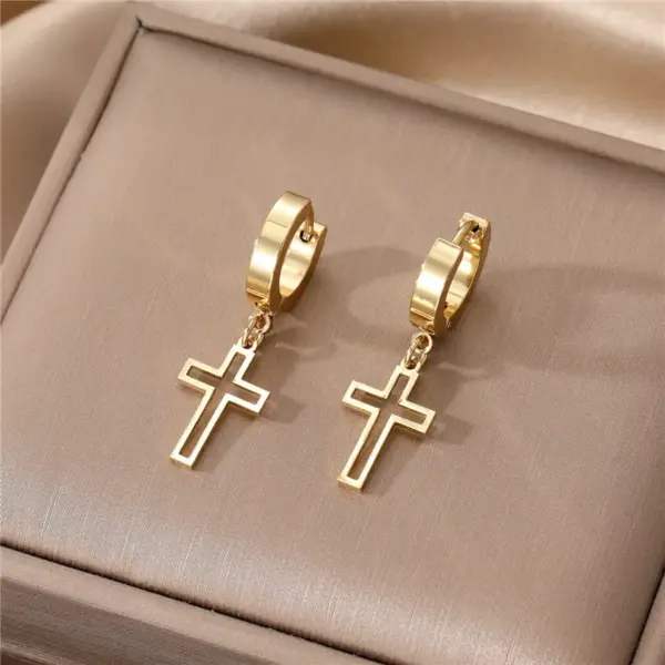 1 Pair Elegant Cross Heart Shape Enamel 201 Stainless Steel Alloy Dangling Earrings