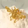 Wholesale Jewelry Retro Exaggerated Artistic Flower Bee Spiral 304 Stainless Steel 18K Gold Plated Plating Open Rings