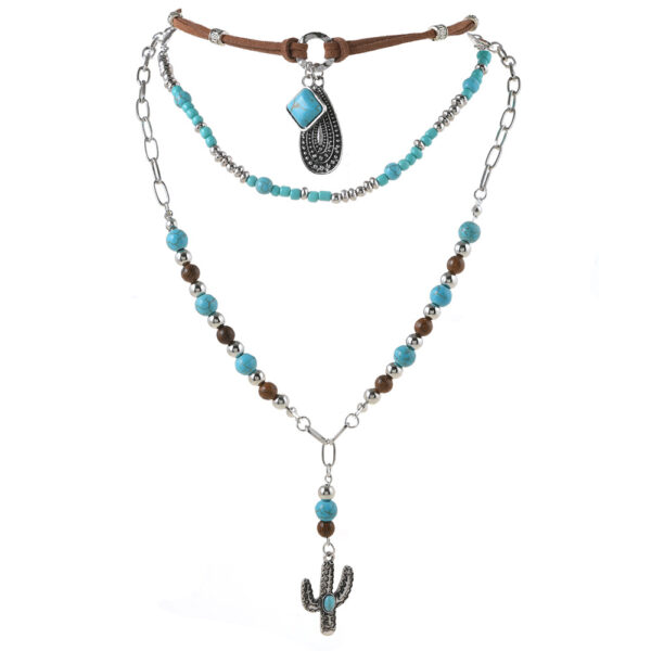Wholesale Necklace Western Style Cactus Cattle Head Hat Turquoise Flannel Neck Chain