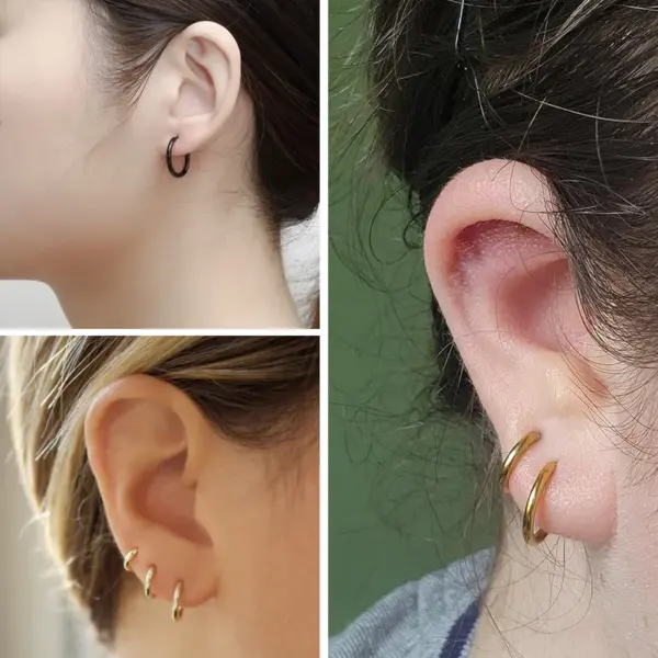 Wholesale Classic Stainless Steel Round Wire Earrings Fashionable Clip-Ons Geometric Pattern Polished Lines Unisex Hoop Studs