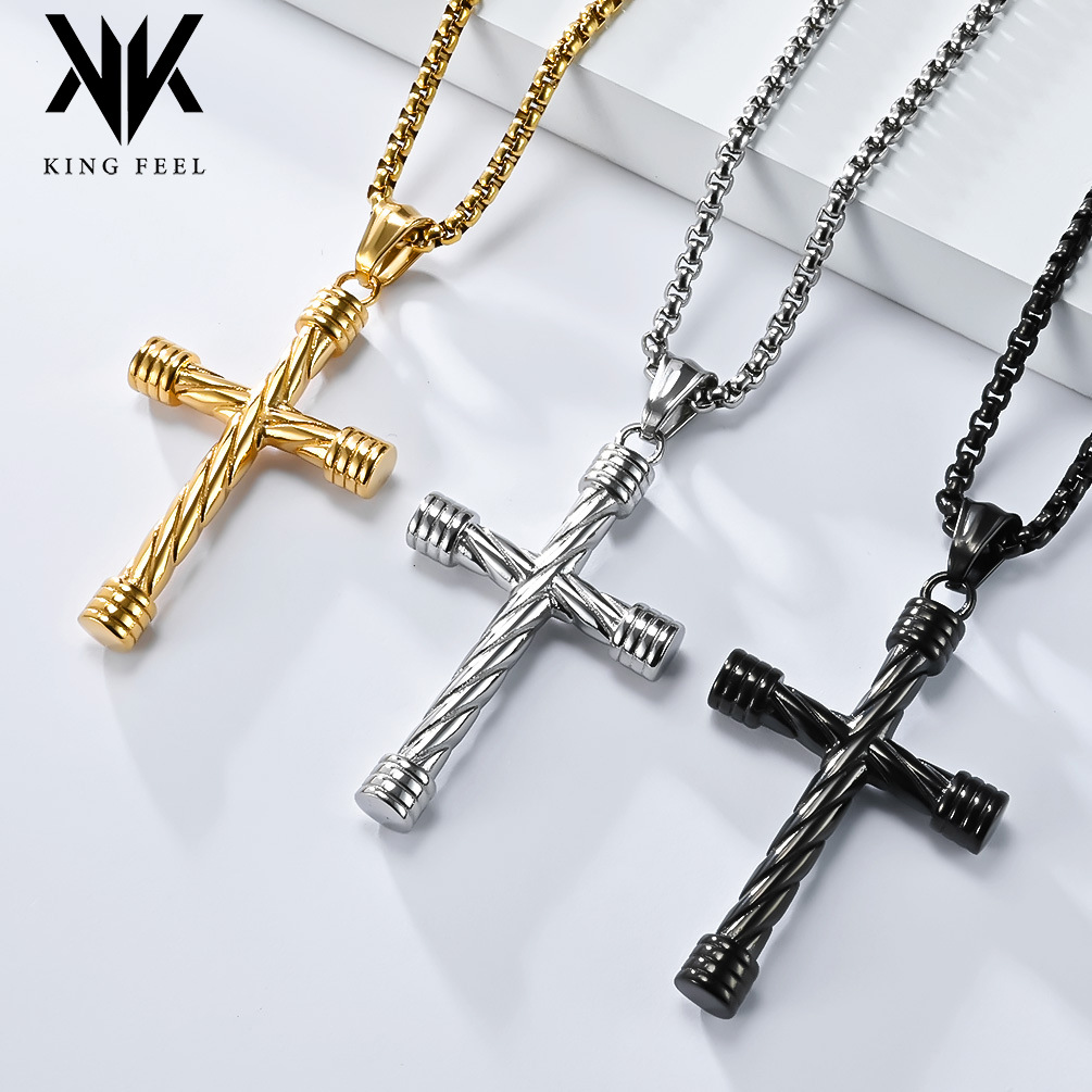 Wholesale Cross-border European and American Twist Titanium Cross Necklace Men's Personalized Hip Hop Punk Stainless Steel Cross Pendant