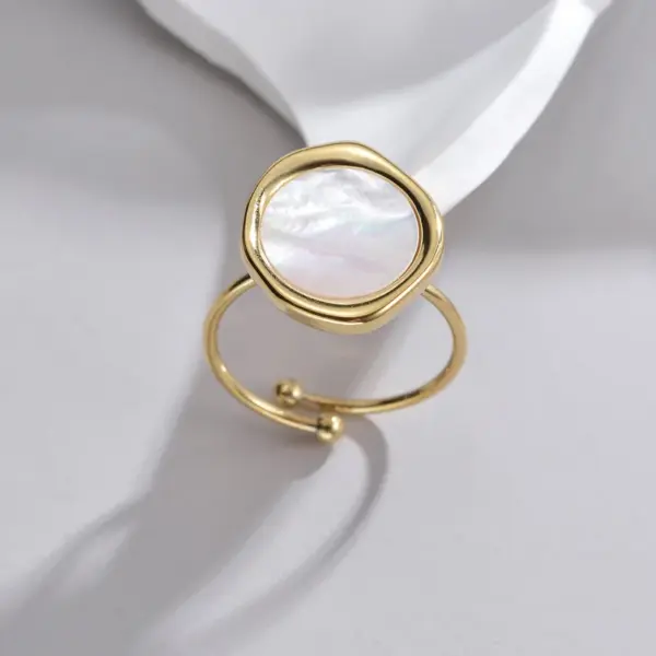 Wholesale 304 Stainless Steel Steel Ball 201 Stainless Steel Oval Vacuum Plating Acrylic Shell 18K Real Gold Plated Wedding Asymmetrical Plating Open Rings