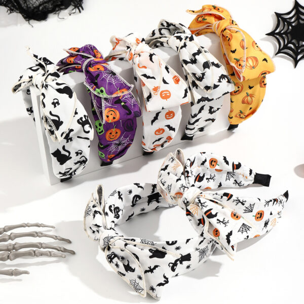 Wholesale Fabric Halloween Bow Wide Brim Headband