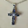 Wholesale Fashion Simple Copper Inlaid Blue Oval Zircon Cross Pendant Necklace