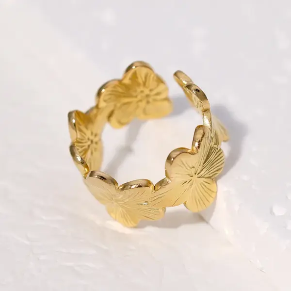 oly-99af6a24e343f4fc7af424718dc93b6d Wholesale PVD Coated Real Gold Plated 18K Gold Flower 304 Stainless Steel IG Style Pastoral Simple Style Waterproof Non Tarnish Open Rings