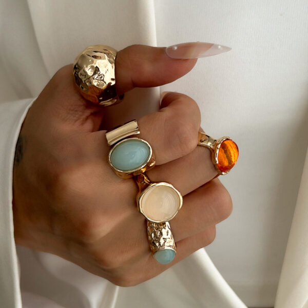 Wholesale Women's retro mixed-match stacking gemstone open ring set