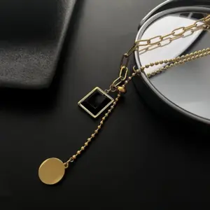 05-J5 Titanium Steel Black Necklace / Gold