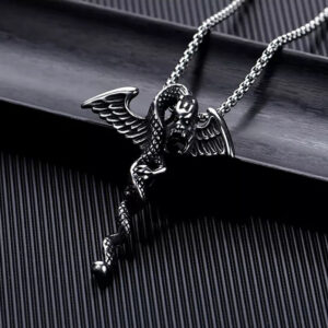 Wholesale 2024 Stainless Steel Jewelry Double Dragon Sword Titanium Steel Necklace Pendant Retro Punk Cross Lucky Trendy Men