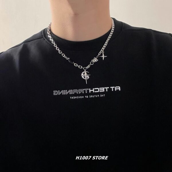 Wholesale Black Gem Mang Star European and American Hip Hop Street Necklace Boys Niche Design High-grade Girls Clavicle Chain Wool Chain