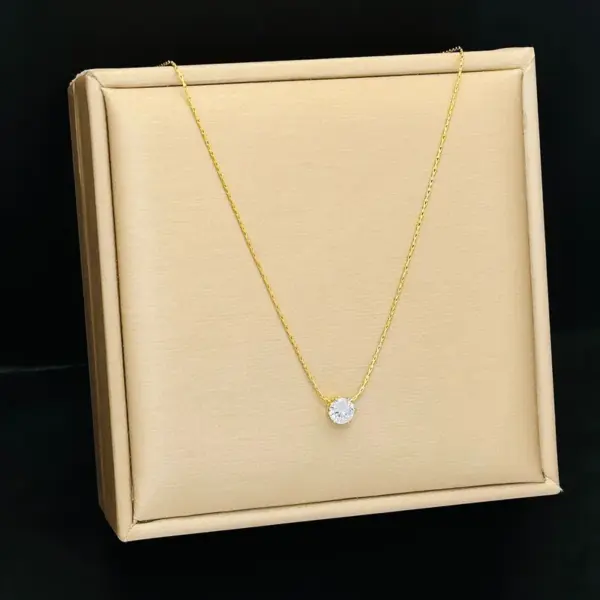 Wholesale Jewelry Elegant Wedding Simple Style Geometric Titanium Steel Zircon Inlay Pendant Necklace
