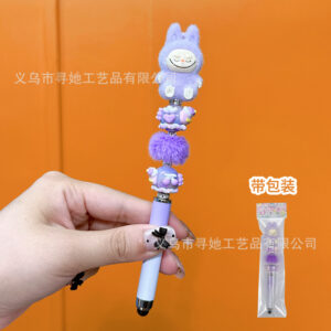 Stylus pen + 0.5mm pen tip / Purple labubu - woolen pearls