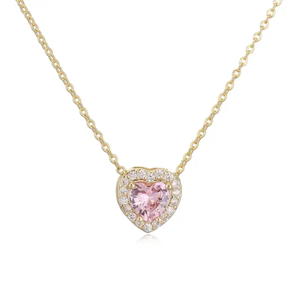 Wholesale Jewelry Elegant Luxurious Shiny Red Heart Copper Birthstone 18K Gold Plated Plating Inlay Cable Chain Pendant Necklace Necklace