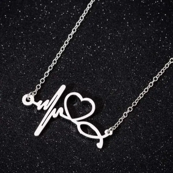 Wholesale 201 Stainless Steel 18K Gold Plated Fashion Plating Electrocardiogram Pendant Necklace