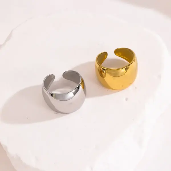 Vacuum Plating Real Gold Plated Solid Color 304 Stainless Steel Retro Waterproof Non Tarnish Open Ring