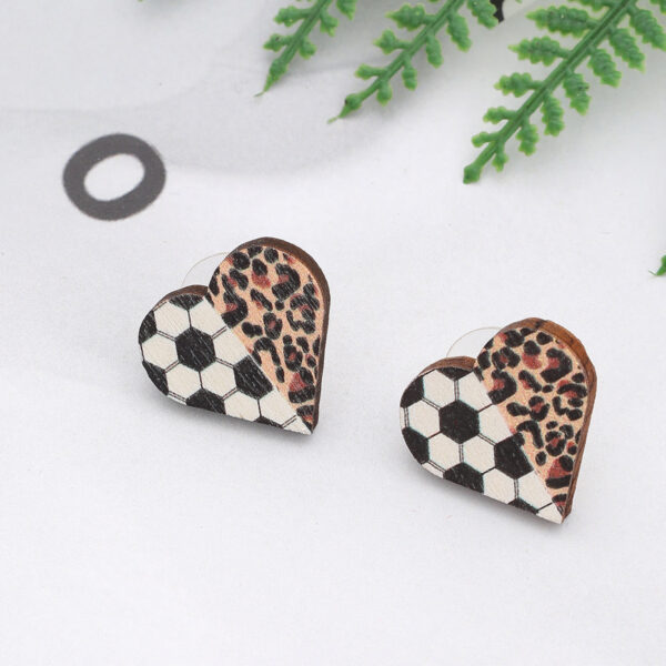 Wholesale Leopard print sports style heart cute wooden earrings