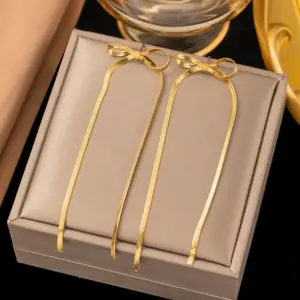 4 [Ag219] Bowknot Earrings Gold/100*24mm