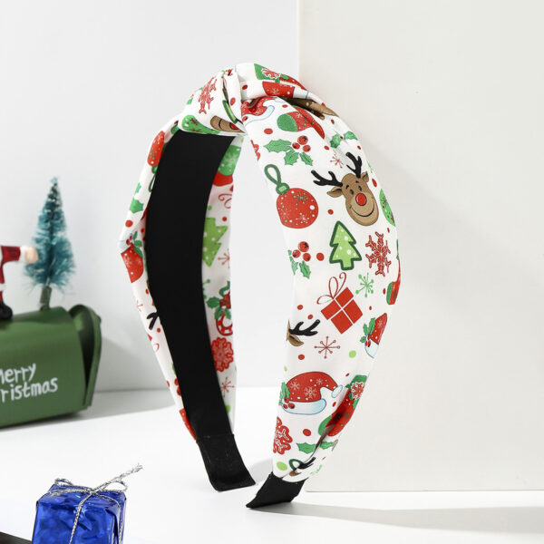 Wholesale Fabric knotted Santa Claus gift pine snowflake green red striped plaid solid color knotted wide headband