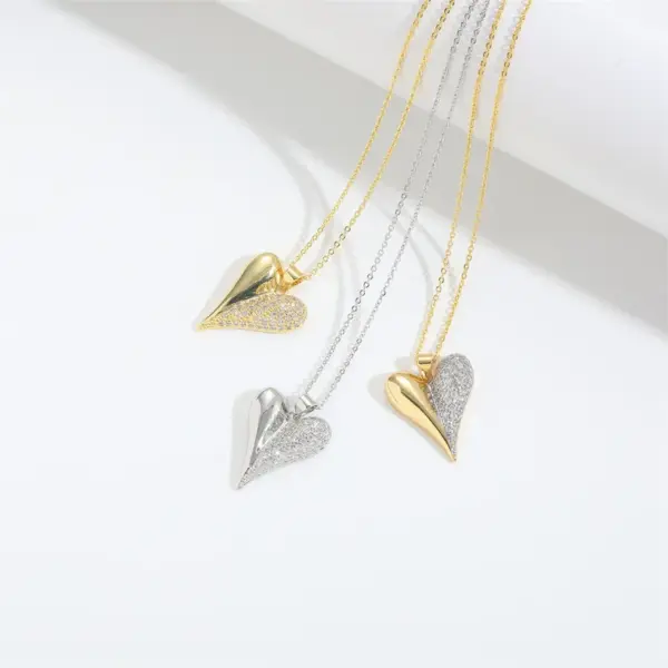 Copper Cable Chain 14K Gold Plated Cross Heart Shape Zircon Necklace