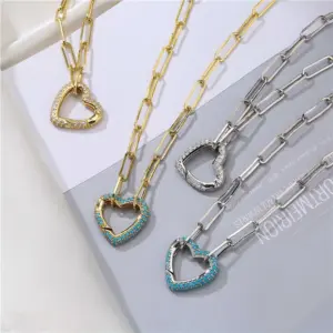 Wholesale Fashion Micro-inlaid Zircon Peach Heart Cable Chain Copper Necklace Wholesale Nihaojewelry