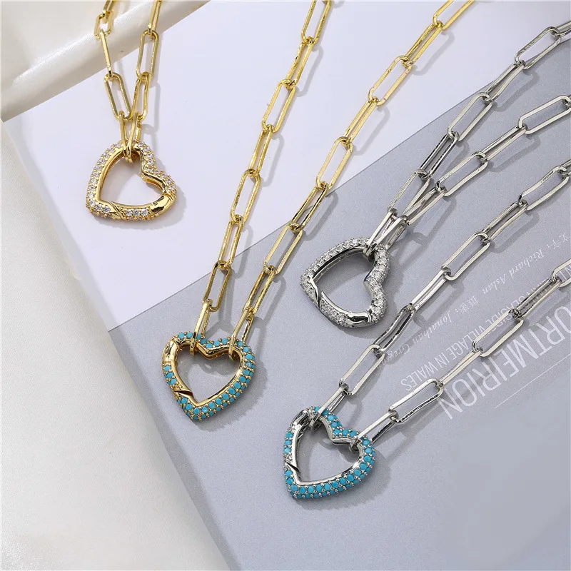 Wholesale Fashion Micro-inlaid Zircon Peach Heart Cable Chain Copper Necklace Wholesale Nihaojewelry