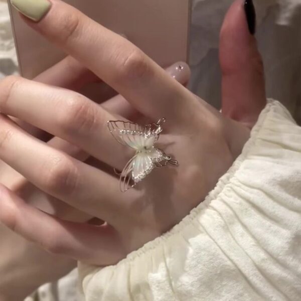 Wholesale Pink Gradient Double Layer Hand Jewelry Hollow Butterfly Ring Summer Niche Casual Beautiful High-Looking Cool Feeling Ring