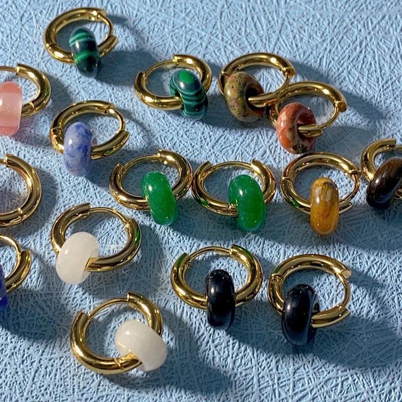 Wholesale PVD Coated 18K Gold Plated Round 302 Stainless Steel Natural Stone Elegant Waterproof Non Tarnish Earrings
