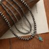 oly-99e43b02ca9b89c4b95a9c185ebdb35b Wholesale western style brushed b round bead necklace vintage carved turquoise pendant multi-layer necklace jewelry