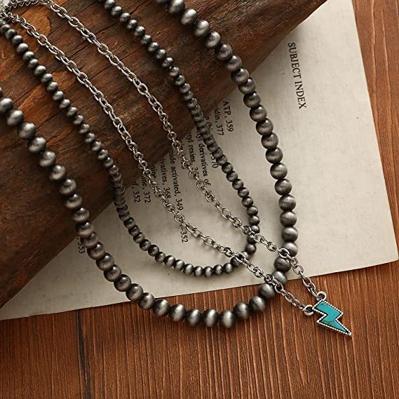oly-99e43b02ca9b89c4b95a9c185ebdb35b Wholesale western style brushed b round bead necklace vintage carved turquoise pendant multi-layer necklace jewelry