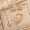 Wholesale PVD Coated Real Gold Plated Heart Shape Stainless Steel Lady Queen Classic Style Waterproof Non Tarnish Jewelry Set