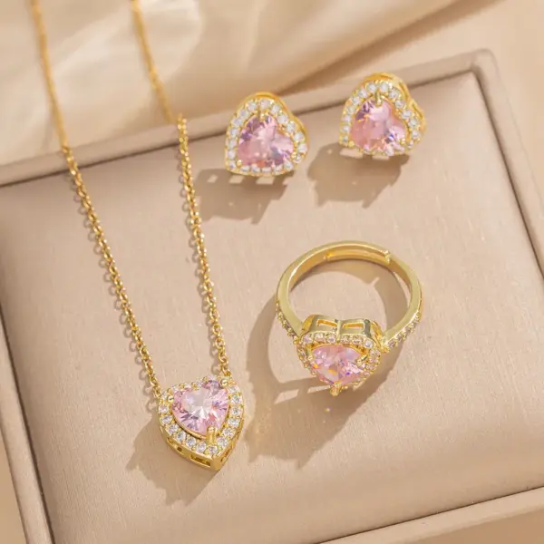 Wholesale PVD Coated Real Gold Plated Heart Shape Stainless Steel Lady Queen Classic Style Waterproof Non Tarnish Jewelry Set