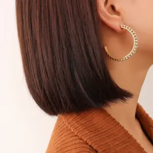 F569-Gold C- Shaped Zircon Earrings