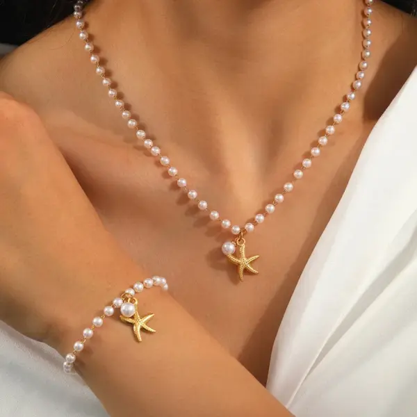 Wholesale PVD Coated Real Gold Plated 18K Gold Starfish 304 Stainless Steel Plastic Beach Sweet Waterproof Non Tarnish Bracelets Necklace