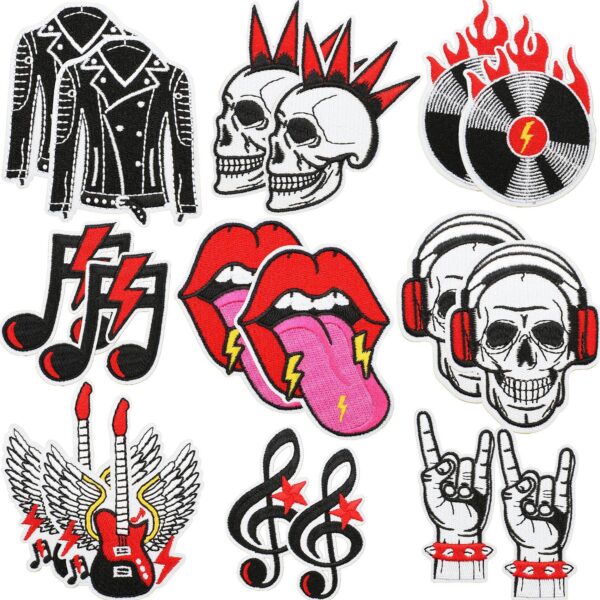 oly-9a0479fa34e6ceaf8ca1cdcabb154272 Wholesale Xiao Tian Music Skull Embroidered Cloth Sticker et Clothes Decoration Guitar Notes Patch Sticker Mouth Embroidered Zhang Zi